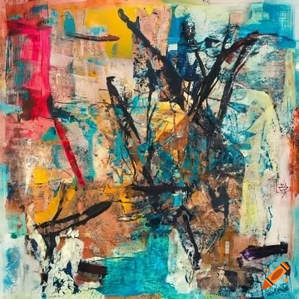 Mixed - media collage abstract painting in the style mark bradford ...