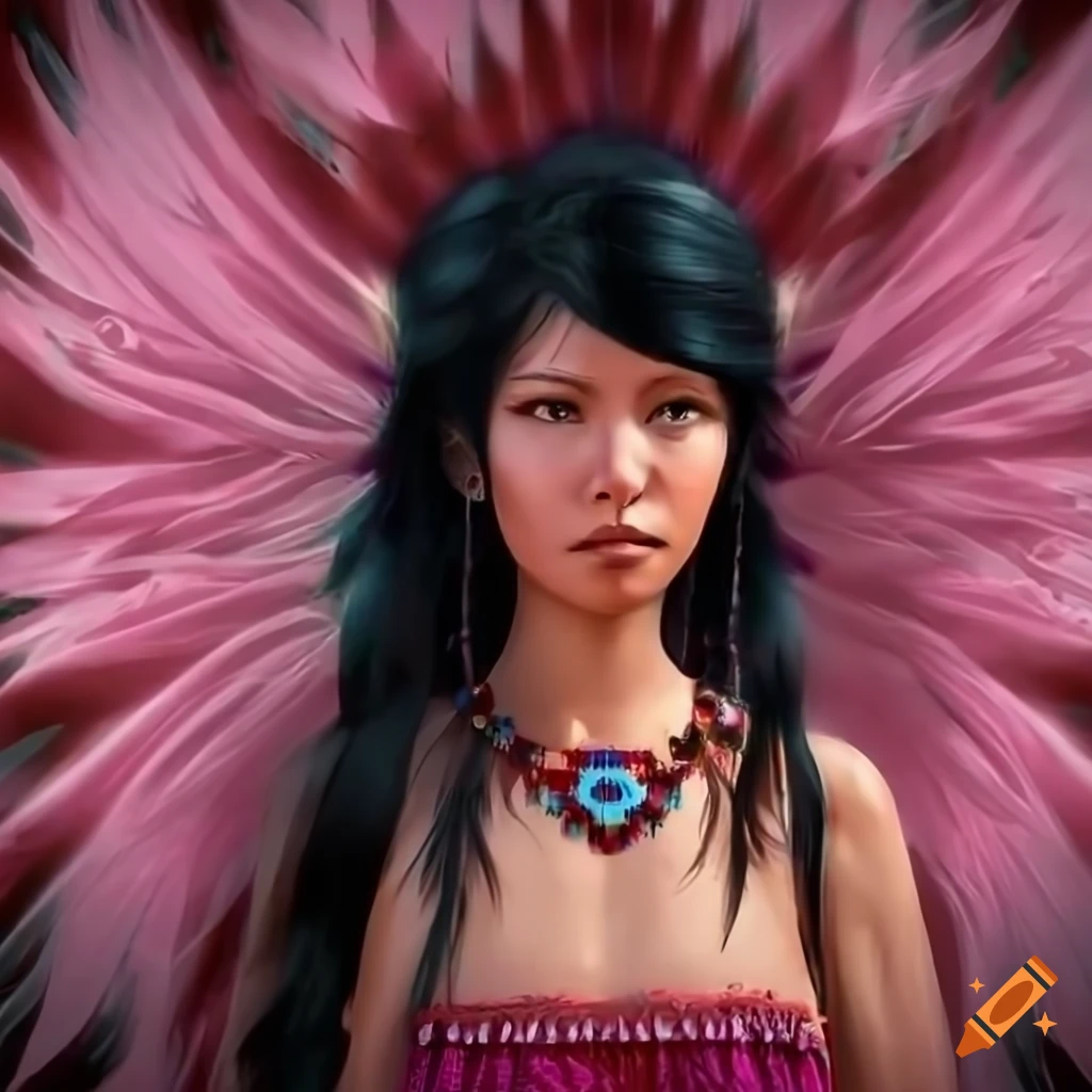 Native american fairy, traditional navajo dress, glowing black hair