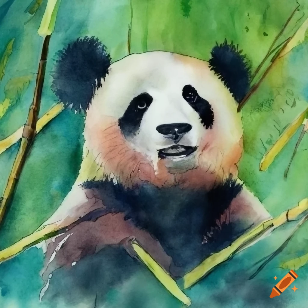 Panda in a bamboo forest, watercolor