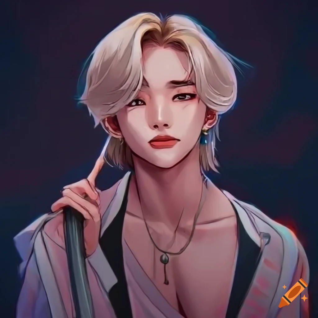 Anime art of hwang hyunjin from stray kids, handsome with blonde hair ...