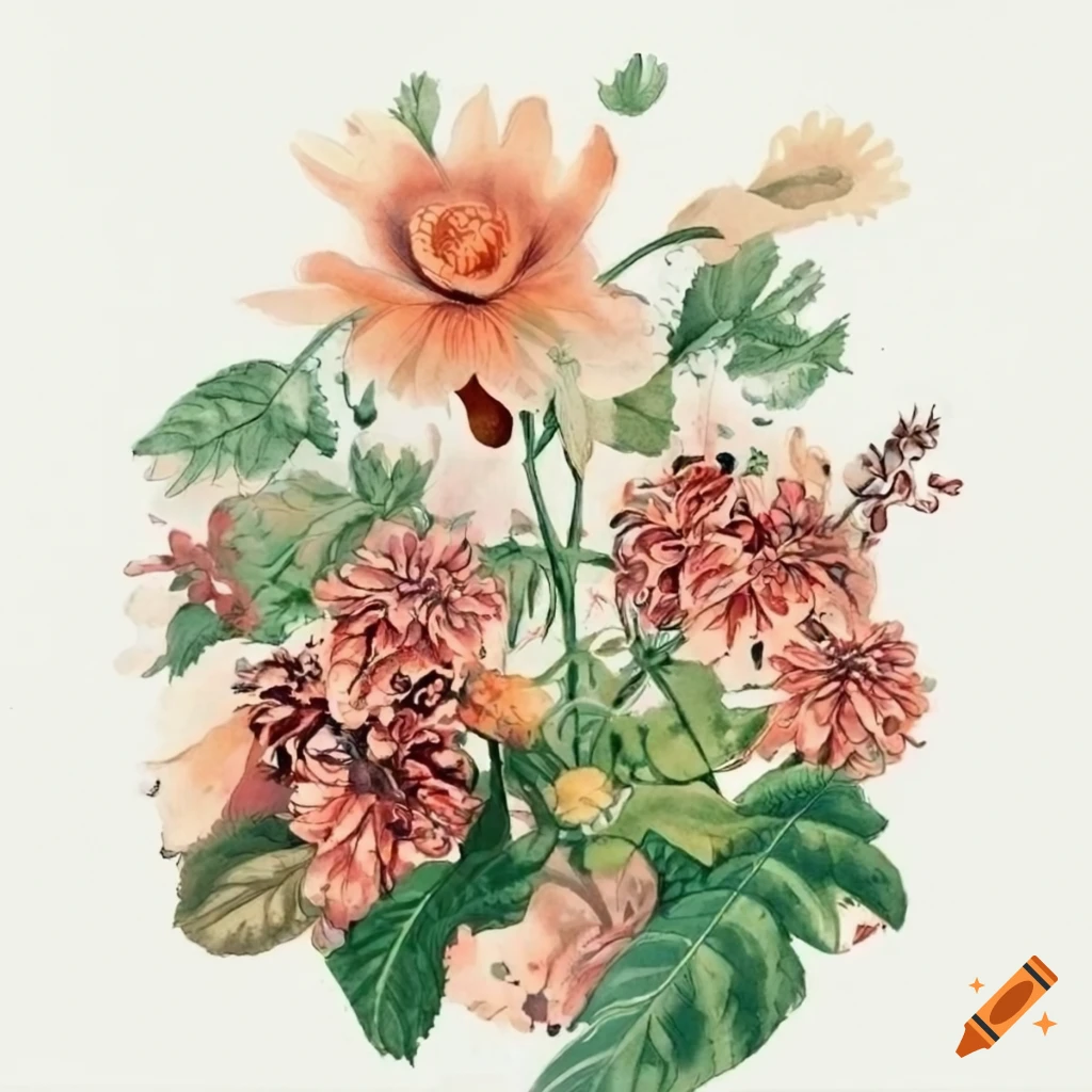 Flowers and plants vintage illustrations white background