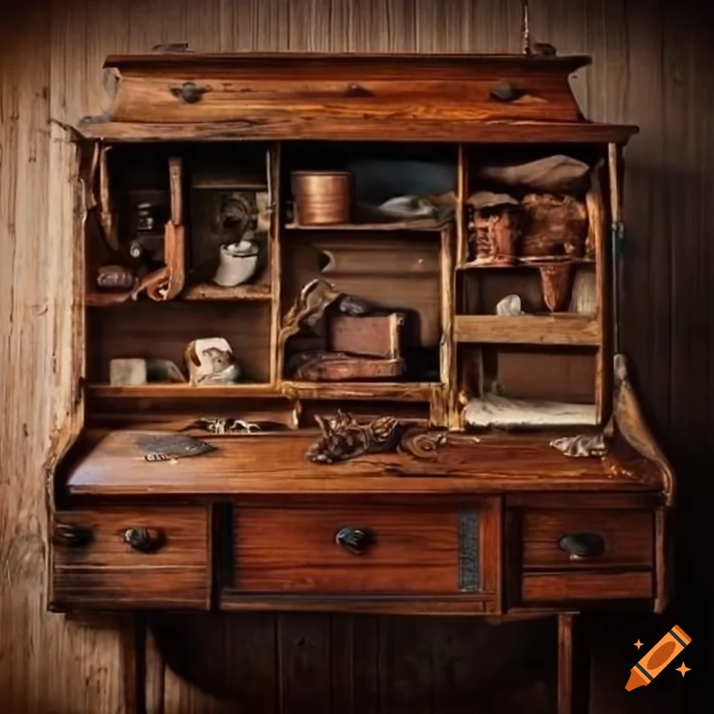 A rustic rolltop desk with drawers and lots of character and adventurer