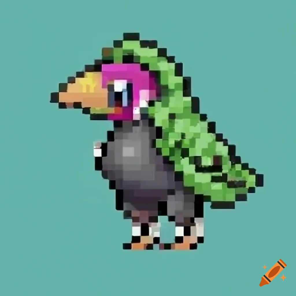 Kale bird pokemon, pixel art, iconm