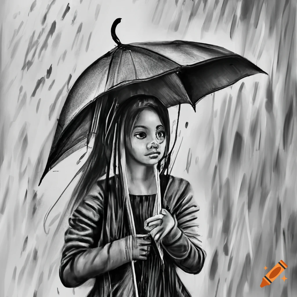 How to draw a girl with umbrella rain pencil sketch step by step (outline)  - YouTube