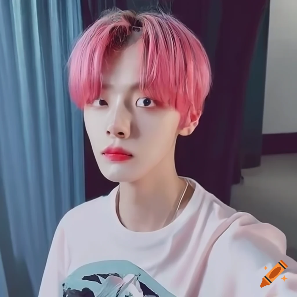Yeonjun of txt with his pink hair on Craiyon