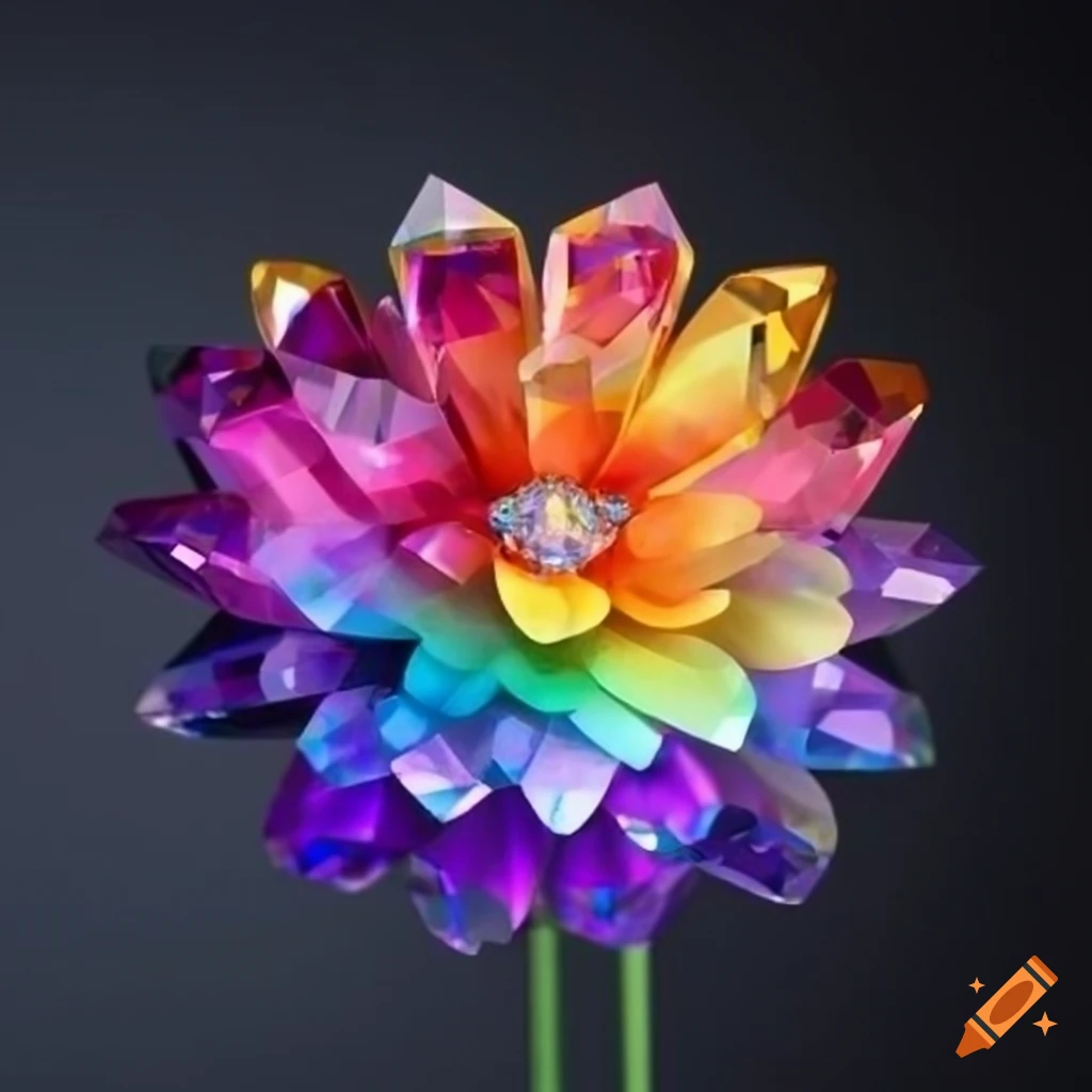 Crystal rainbow flower, stem on Craiyon
