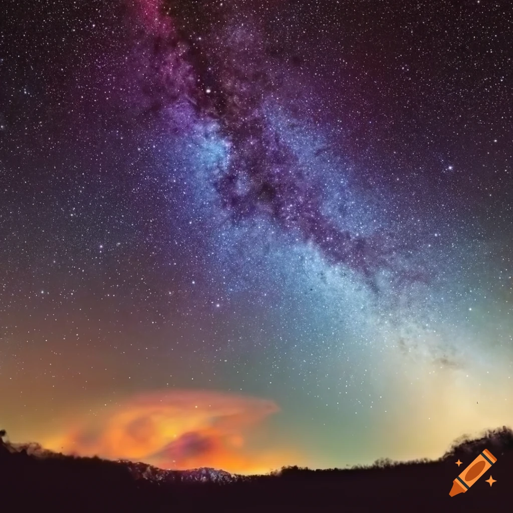 Colorful depiction of a starry sky with vibrant nebulas and stars on ...