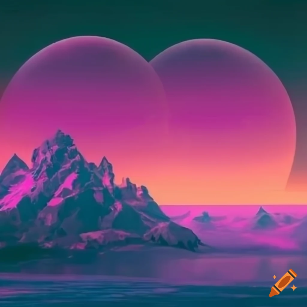 Vaporwave planet mountains