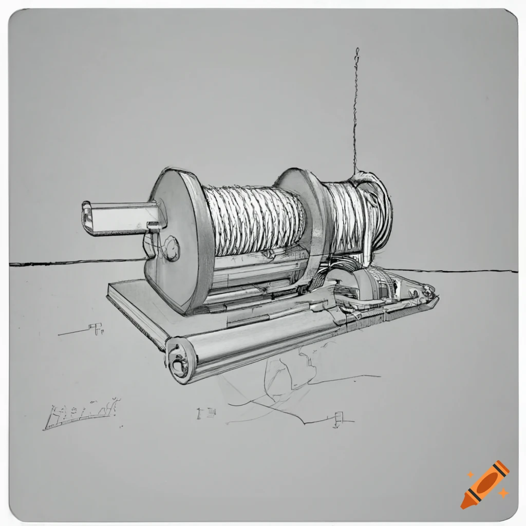 Technical drawing of a winch on Craiyon