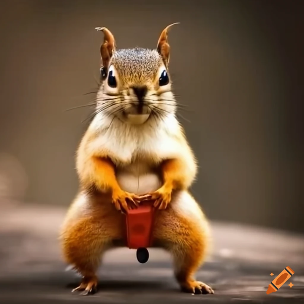 A funny squirrel wearing sumo gear, ready to battle
