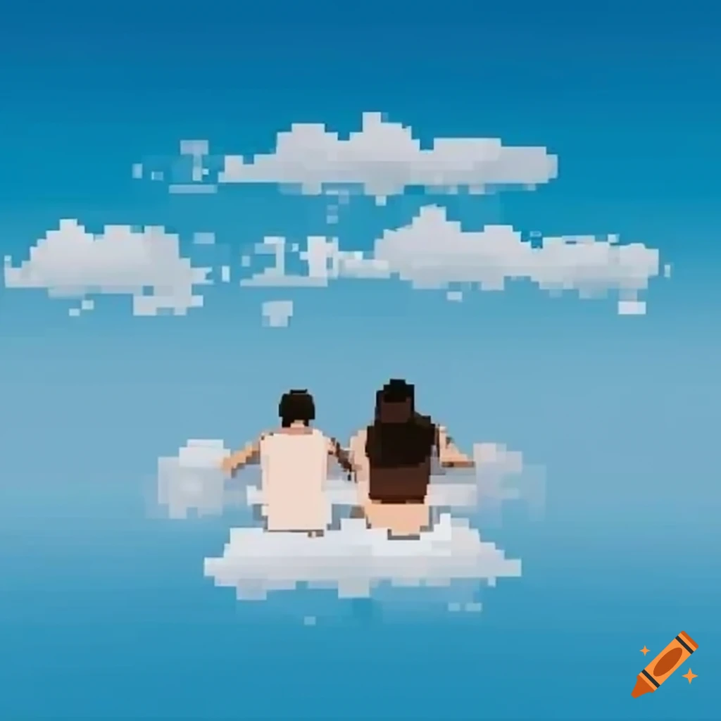 Couple lying down looking at the clouds in 8 pixels on Craiyon