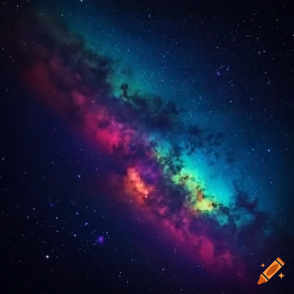 Colorful depiction of a starry sky with vibrant nebulas and stars on ...