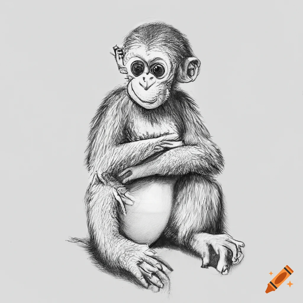 Monkey drawing on white background Royalty Free Vector Image