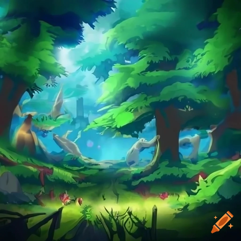 Pokemon battle forest background