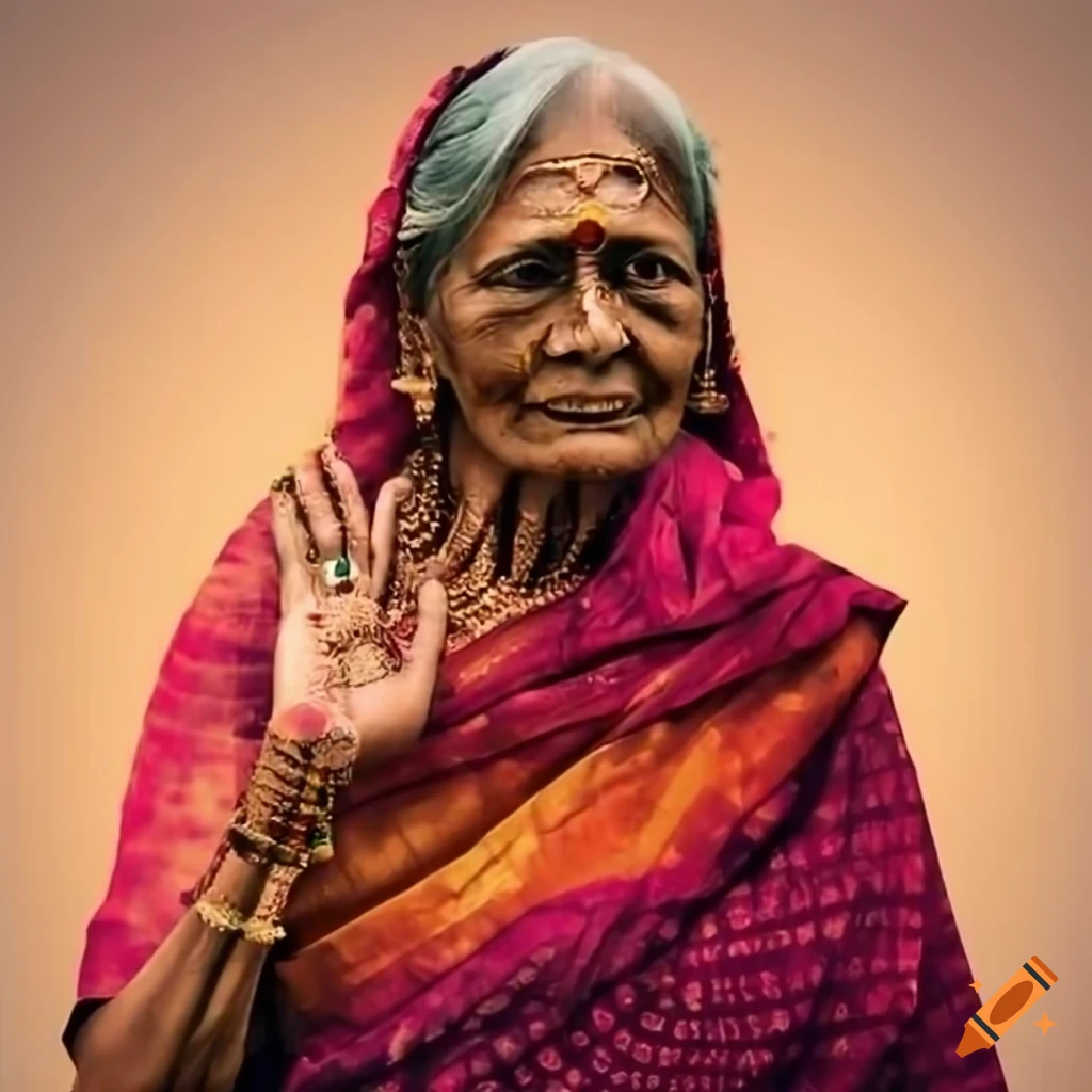 Indian old lady with saree and specs on Craiyon