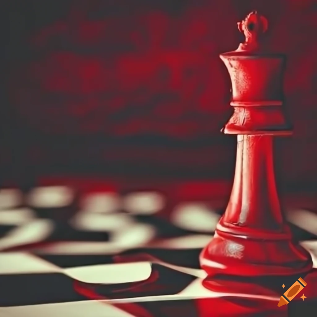 Uma dama de xadrez em um fundo vermelho apocalíptico