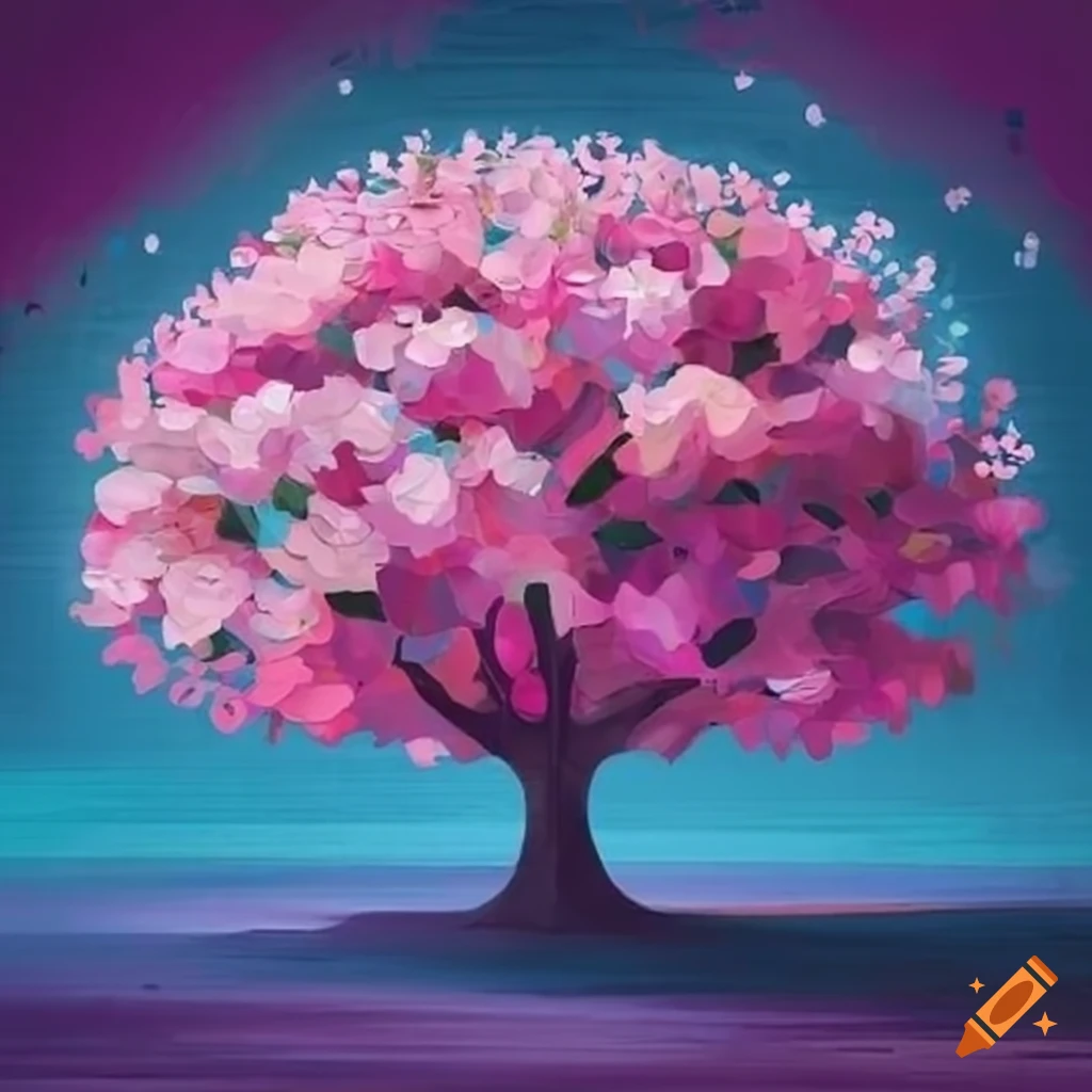 Geometric pink flower tree