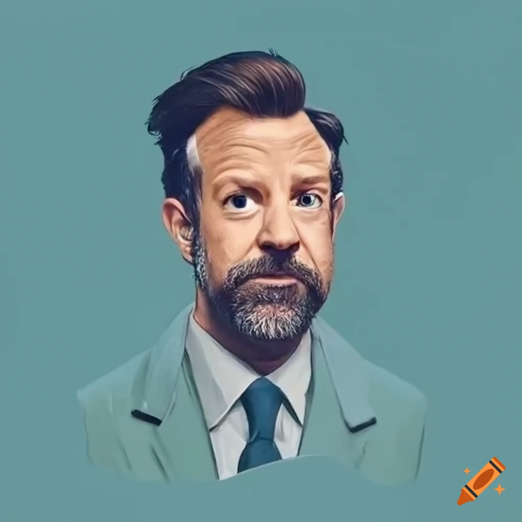 Jason sudeikis in a modern simple illustration style using the pantone