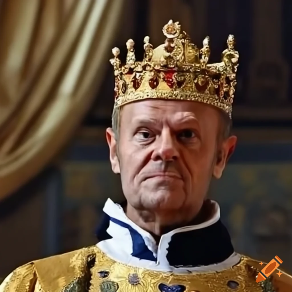 Donald tusk as medieval king of eu in crown. dressed in kings robes on ...