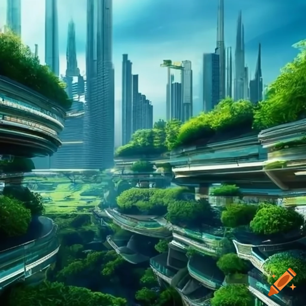 solarpunk,city, green,plants, buildings, art nouveau, concept ar 