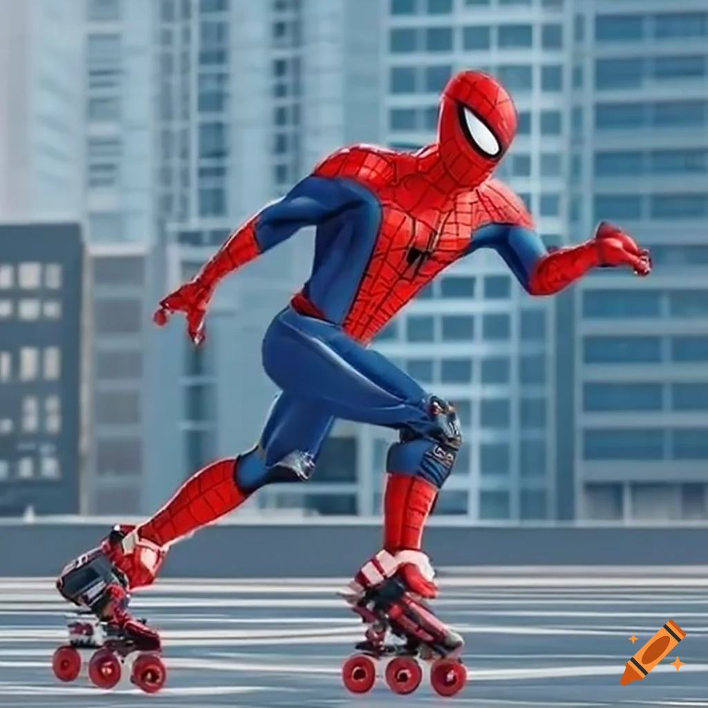 Spiderman using roller skates in the city on Craiyon