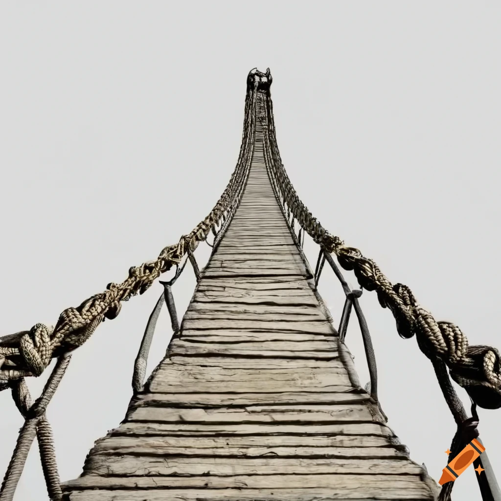 Rope bridge from a top down perspective against a white background