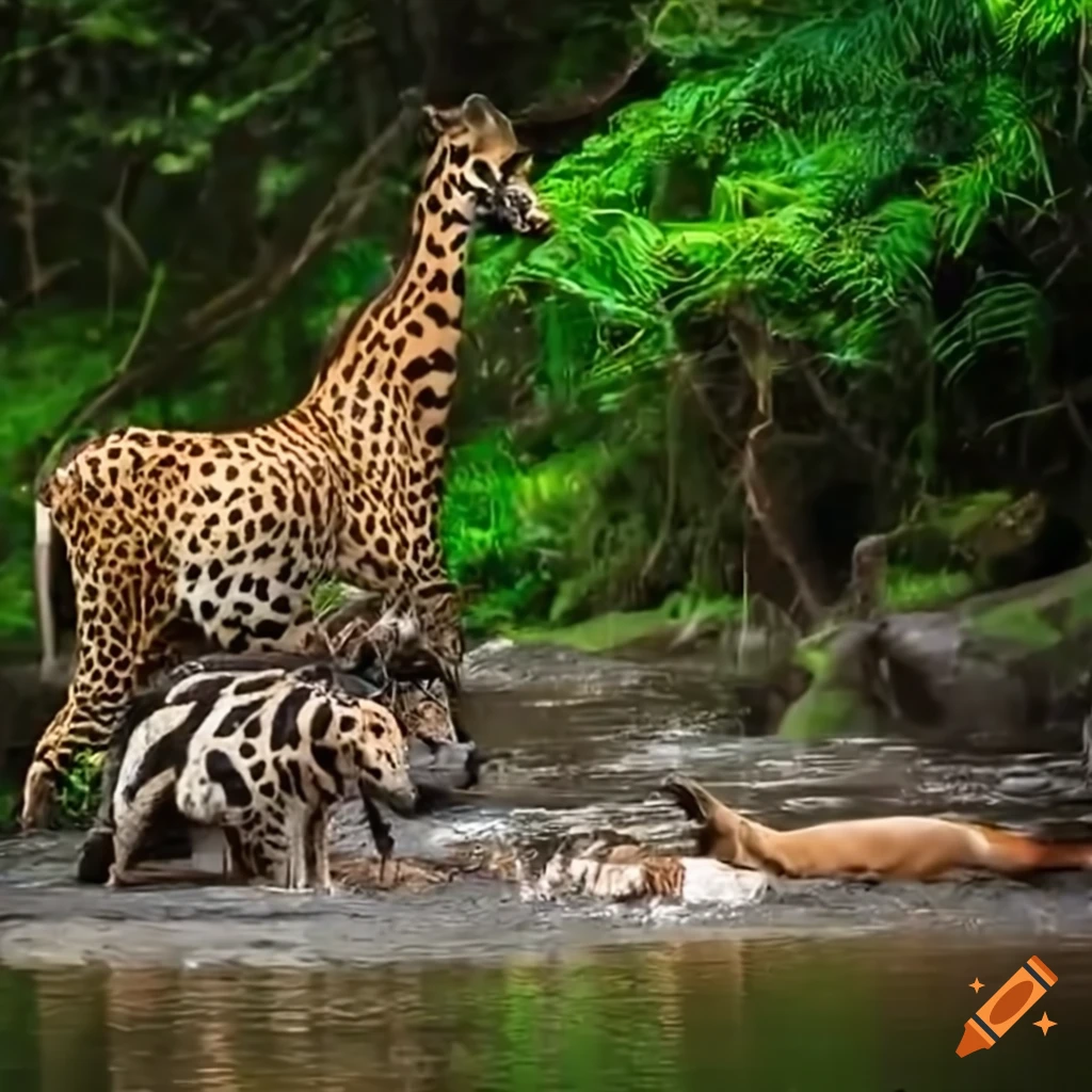 Jungle Lake with wild Animals
