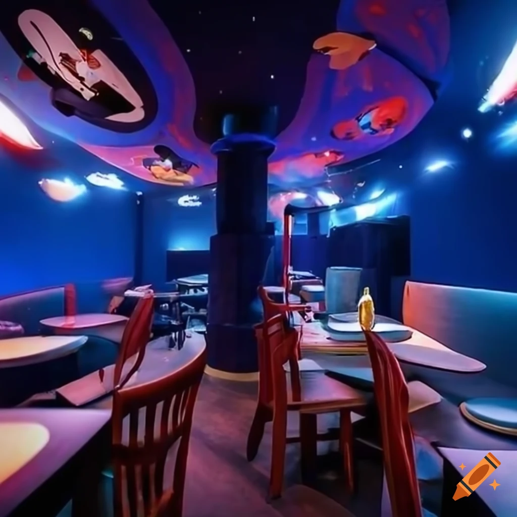 space themed cafe in outer space from the inside