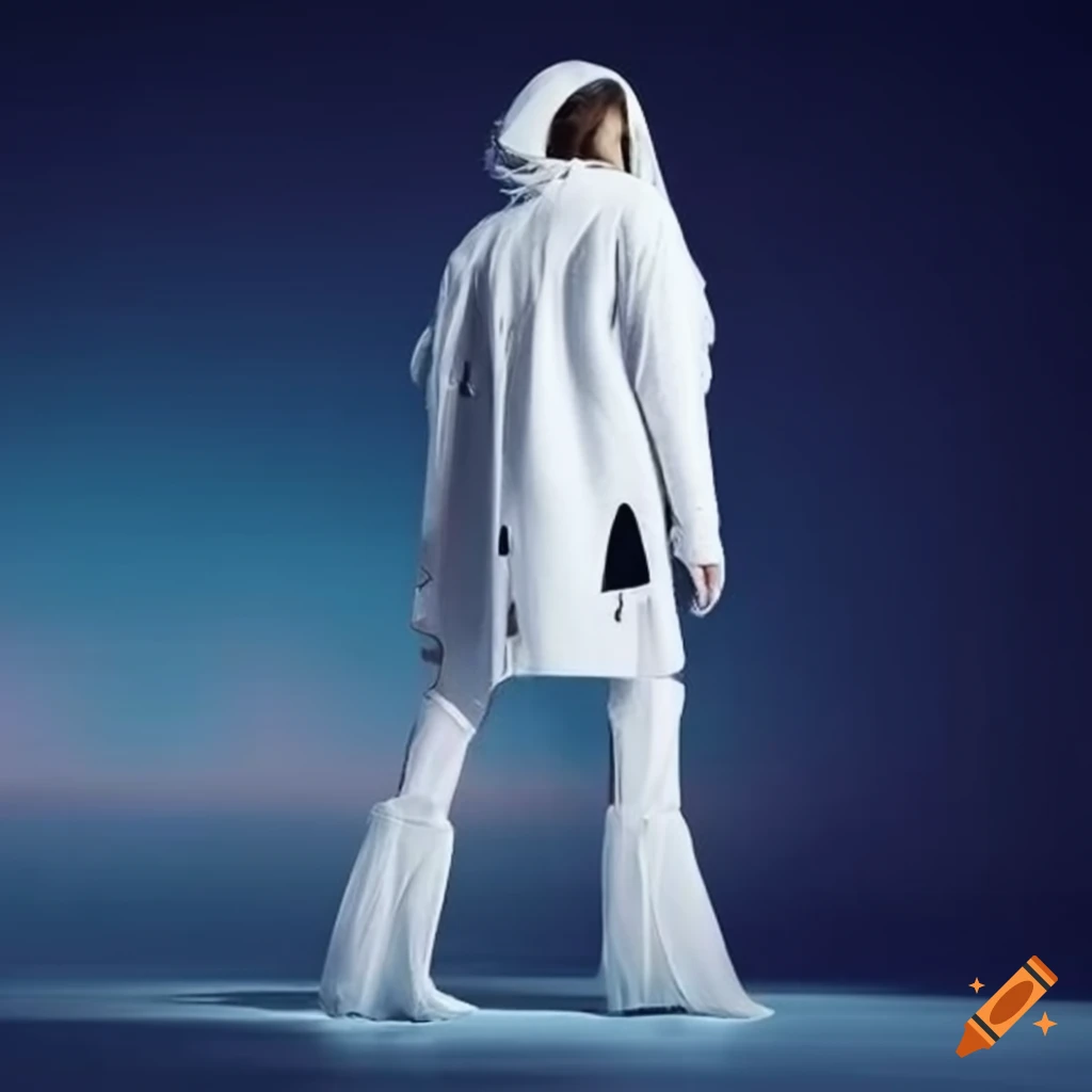Highly detailed futuristic fashion for space travel, white, clean ...