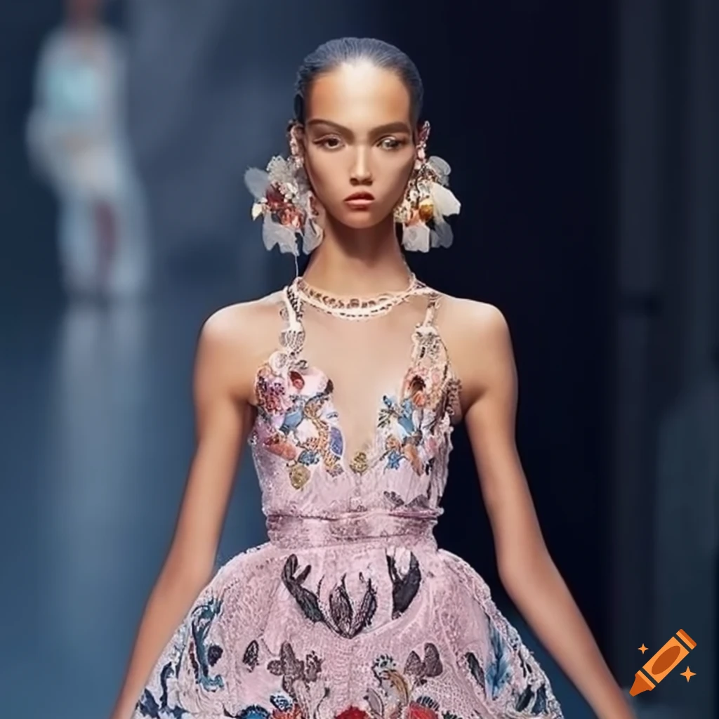 Ss24 runway collection showing embroidered mini dresses by mykonos themed  brand in the style of john galliano for dior