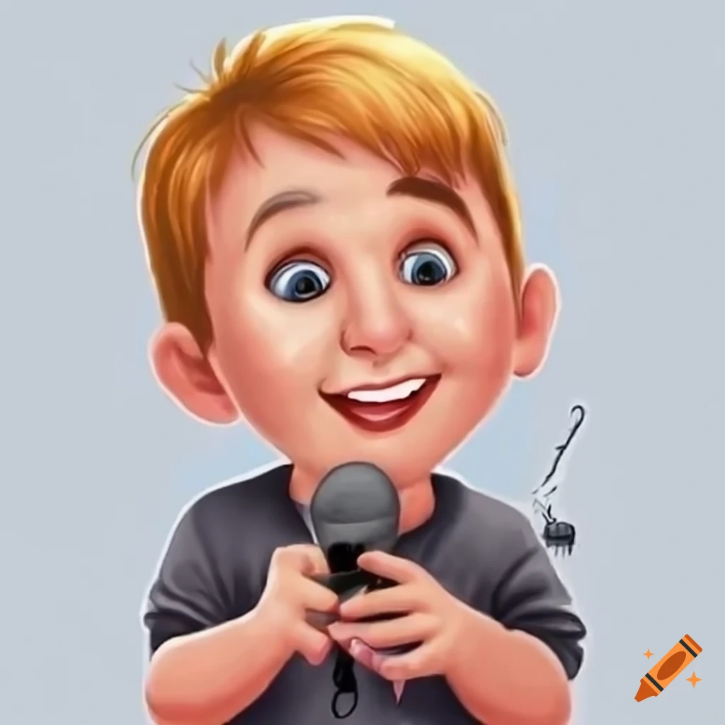 Dibuja Una Caricatura De Un Niño Animada Que Este Calvo Cantando Con Un Microfono En La Mano On 5206