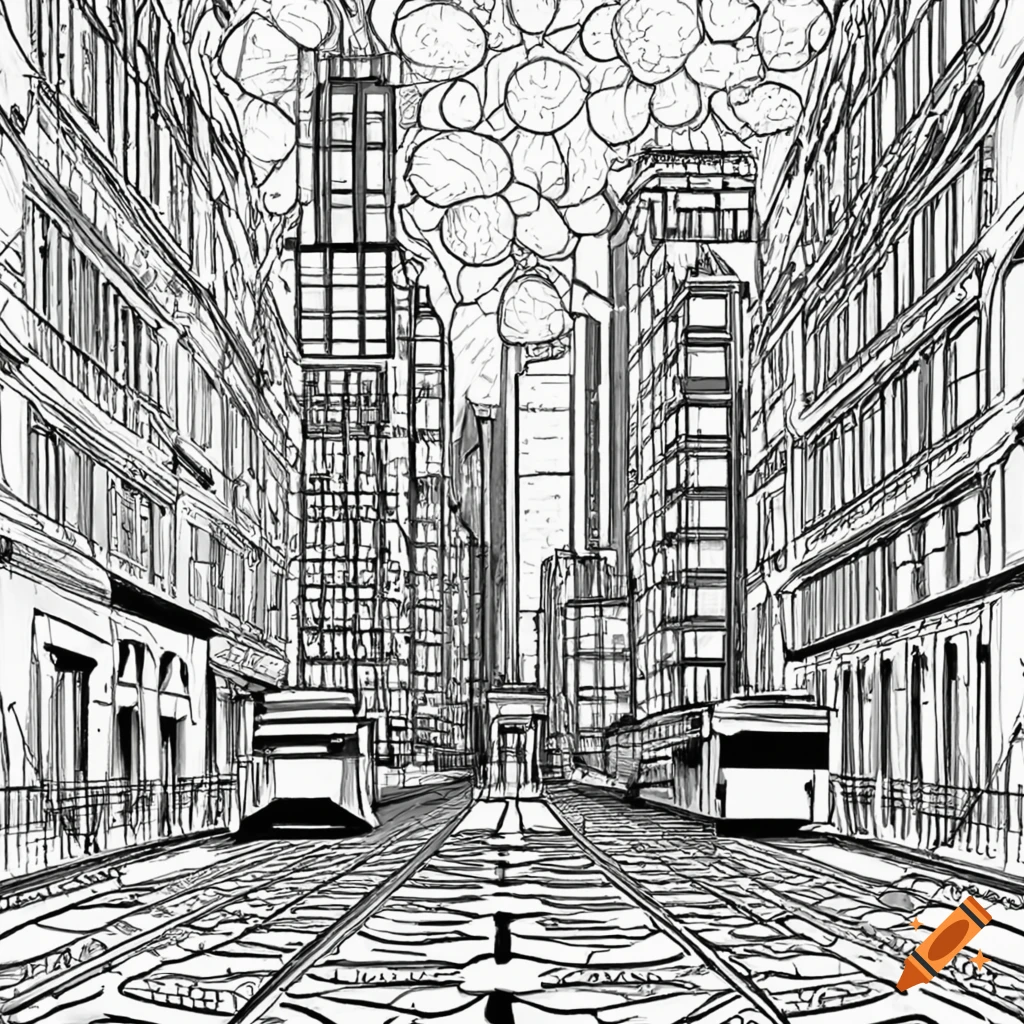 Colouring book of city black and white