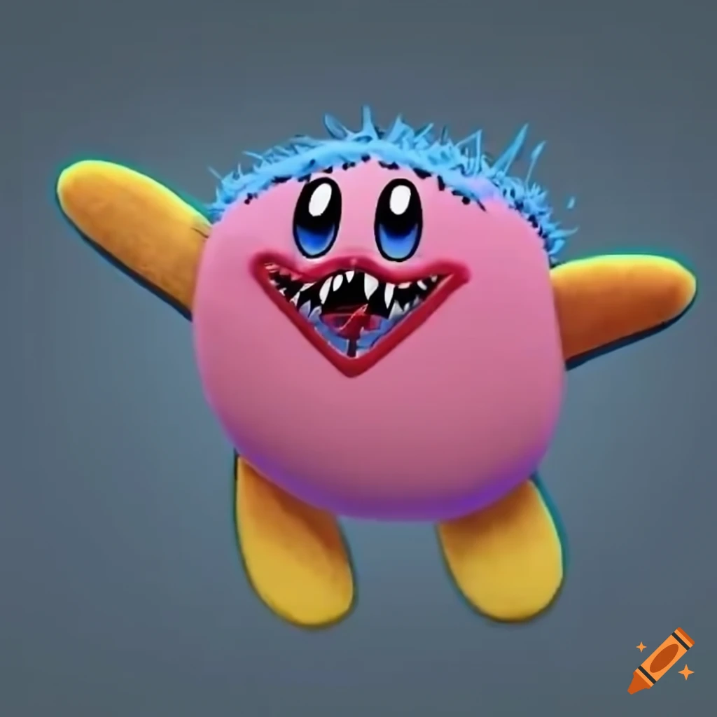 Kirby as huggy wuggy in the style of poppy playtime on Craiyon