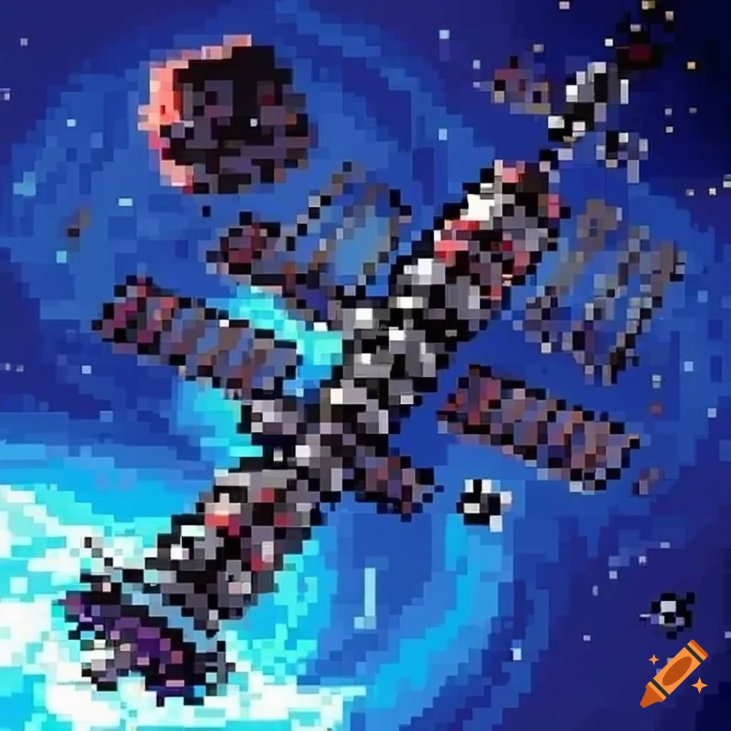 Video game space station pixel art on Craiyon