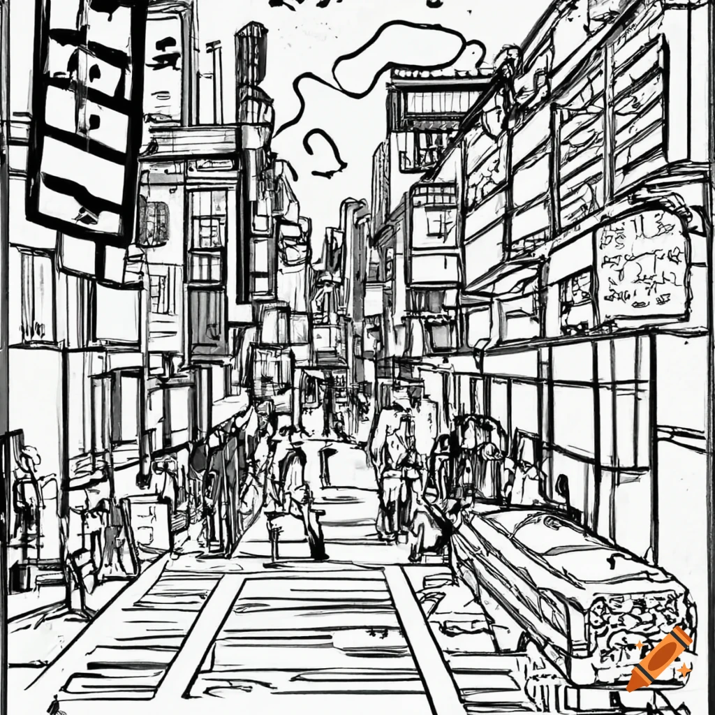 busy city street, sketch | City drawing, Art apps, Sketch book