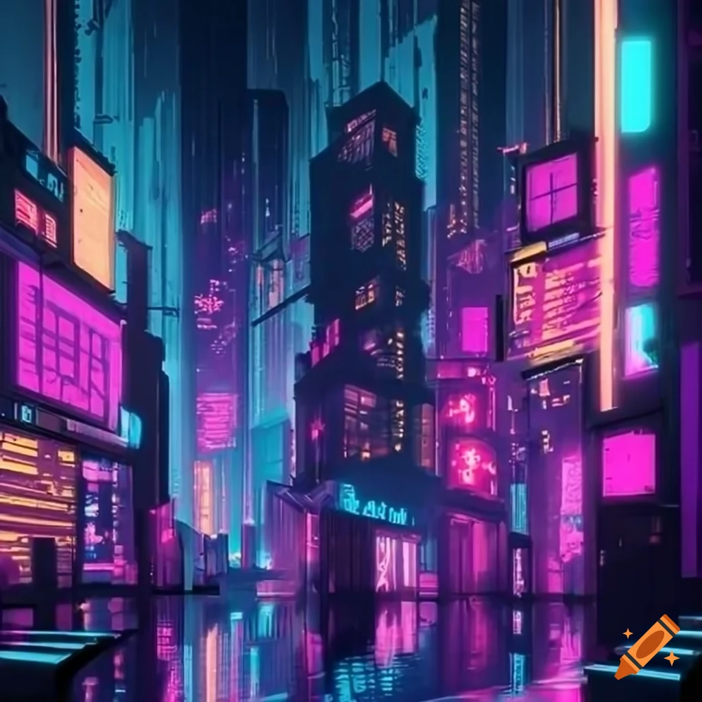 Neon cyberpunk city on Craiyon