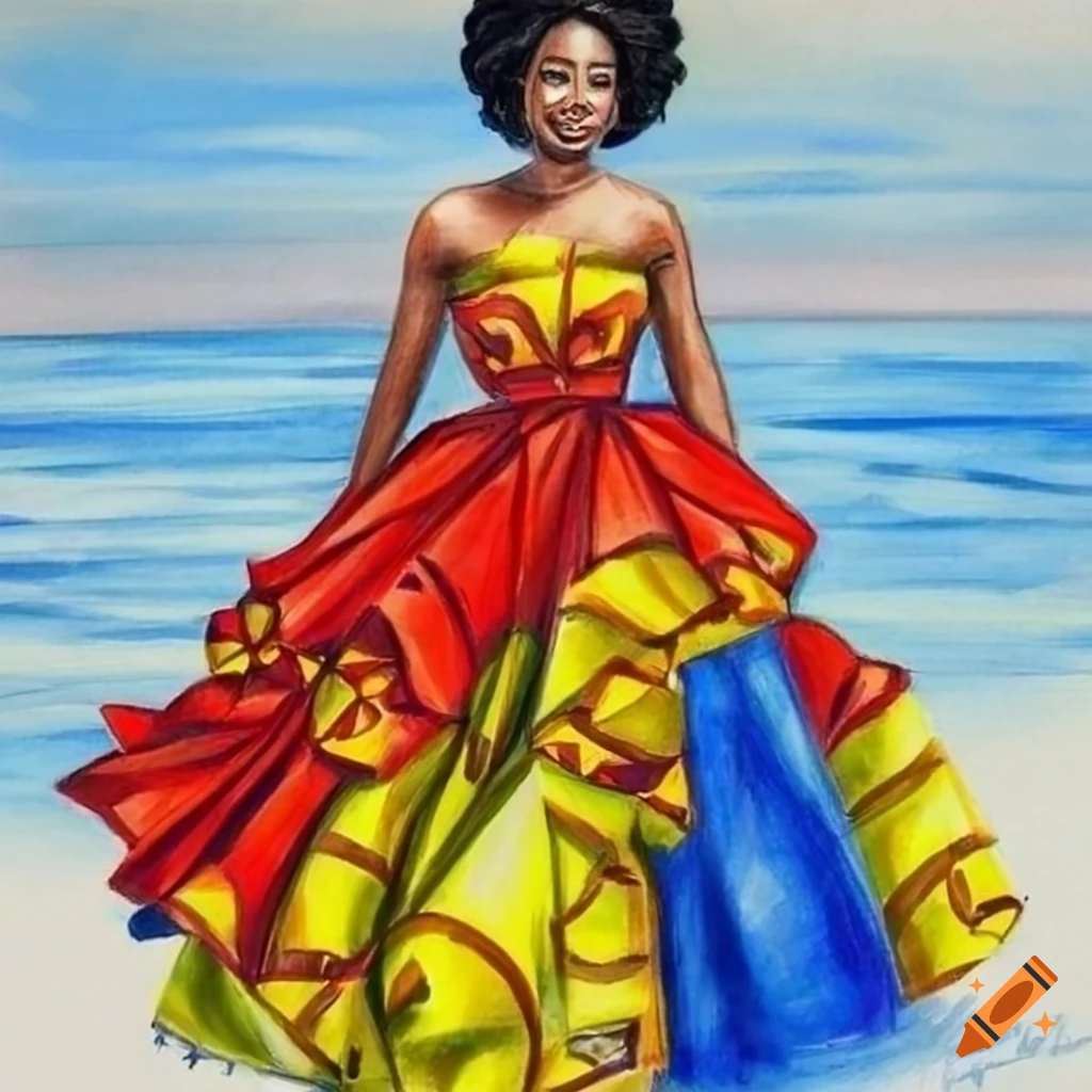 Color pencil drawing of a blue dress on a solid background on Craiyon