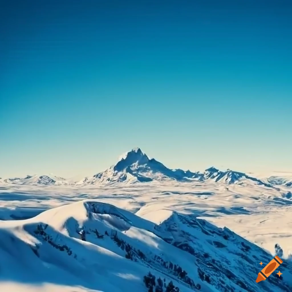 Breathtaking view of a snowy mountain range, with crisp clear air and a ...