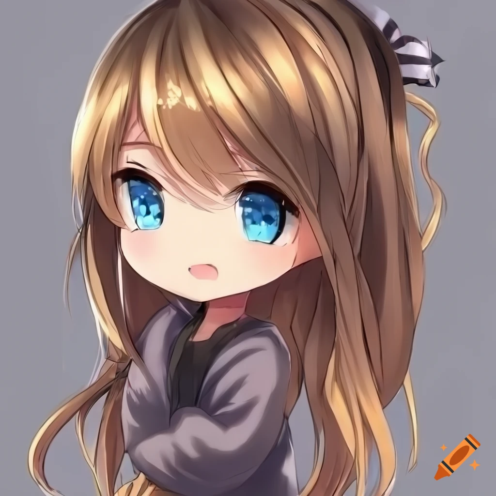 anime girl with blue hair and blue eyes chibi