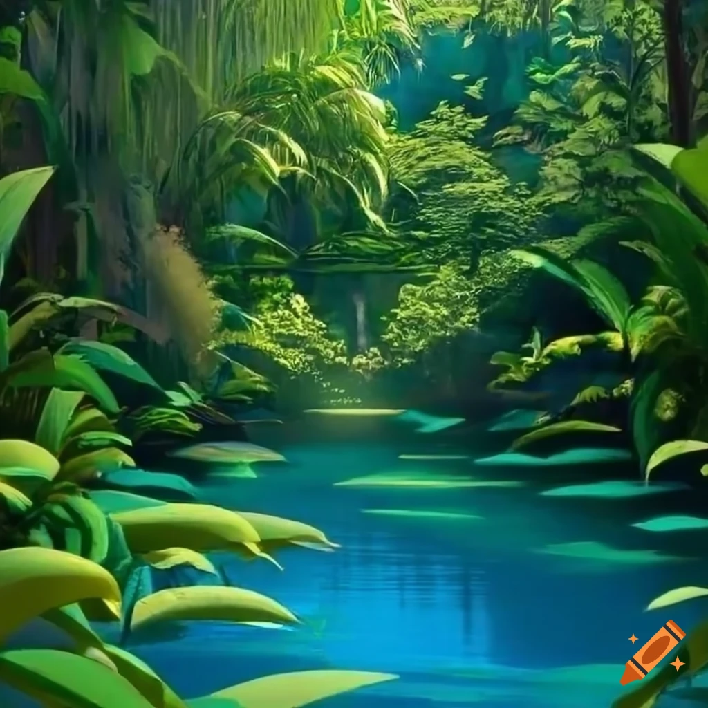 Jungle with lake on craiyon