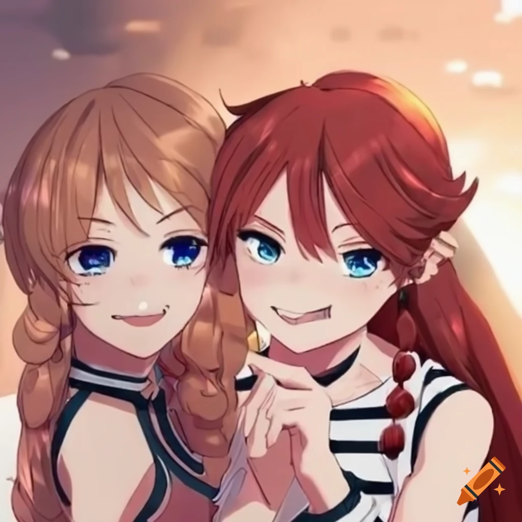 Happy siblings with red hair in an anime style on Craiyon-demhanvico.com.vn