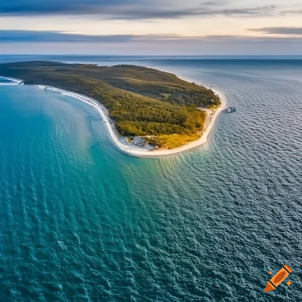 Aerial view from 1,570 ft mediumlarge island in the ocean, beaches