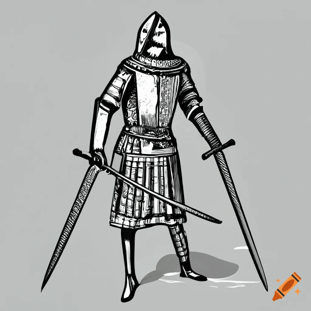 medieval knight drawing with sword