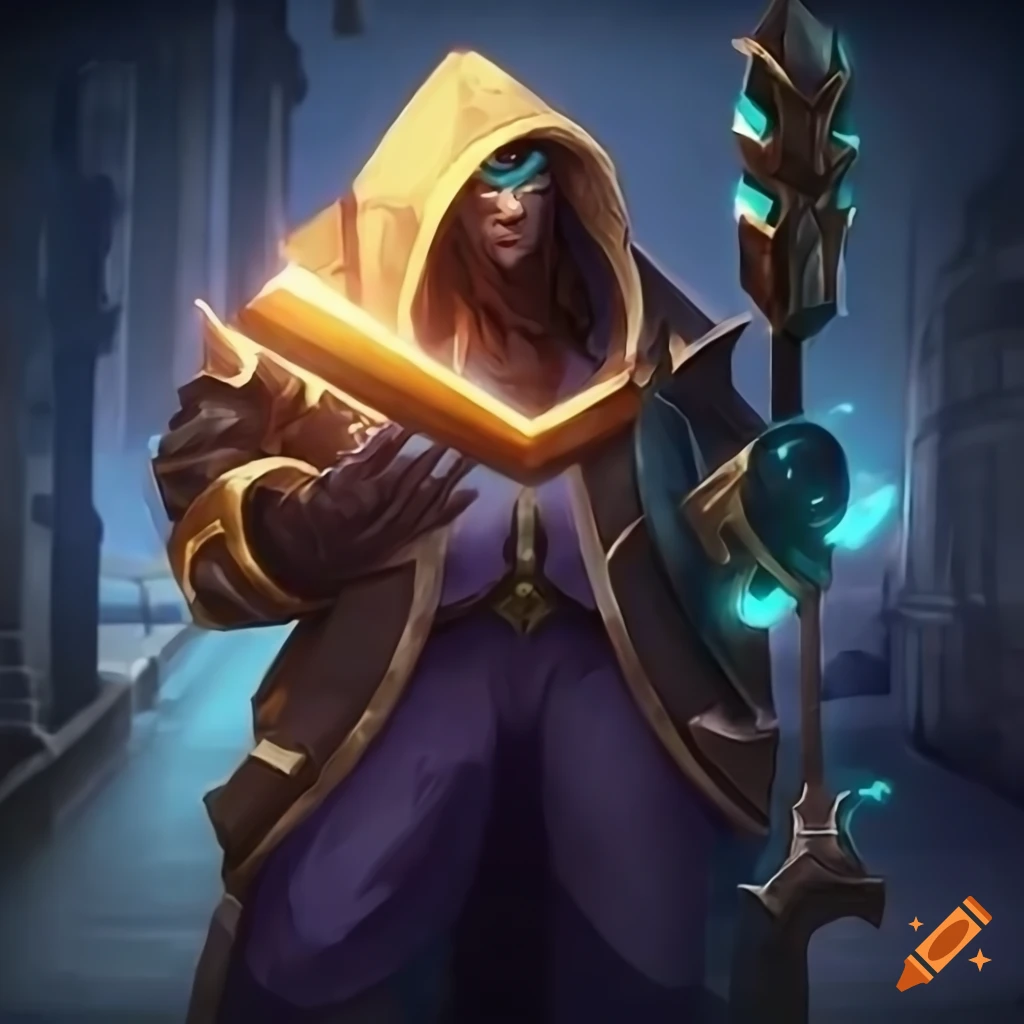 The character Jax in the League Of Legends video game. We don't see his face, but we see him in full. His weapon is a city lamp post. Digital art, tilted frame, epic, backlight, beautiful