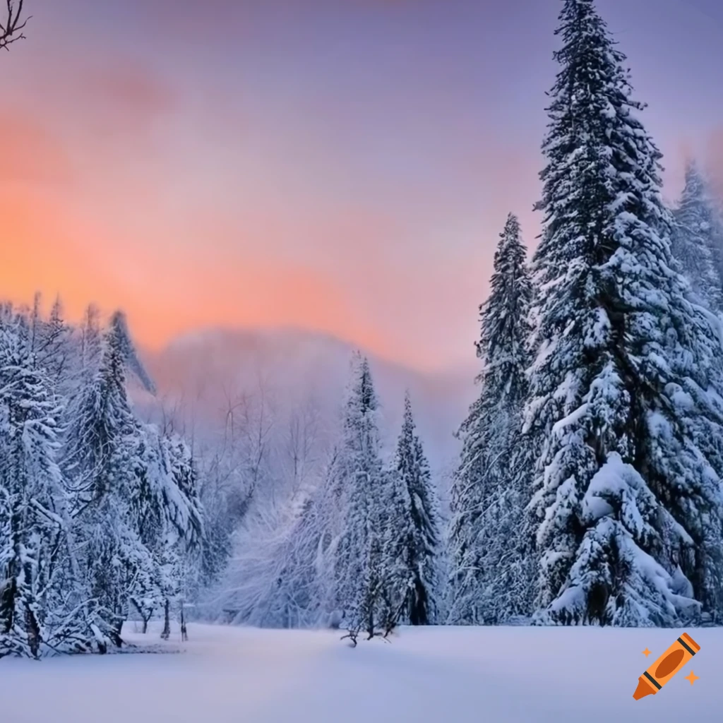 Eine winter landschaft mit bäumen schnee und eis ,8k on Craiyon