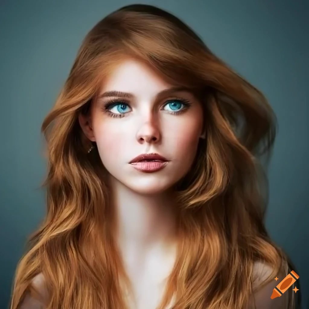 Beautiful young woman shoulder-length hair very light freckles