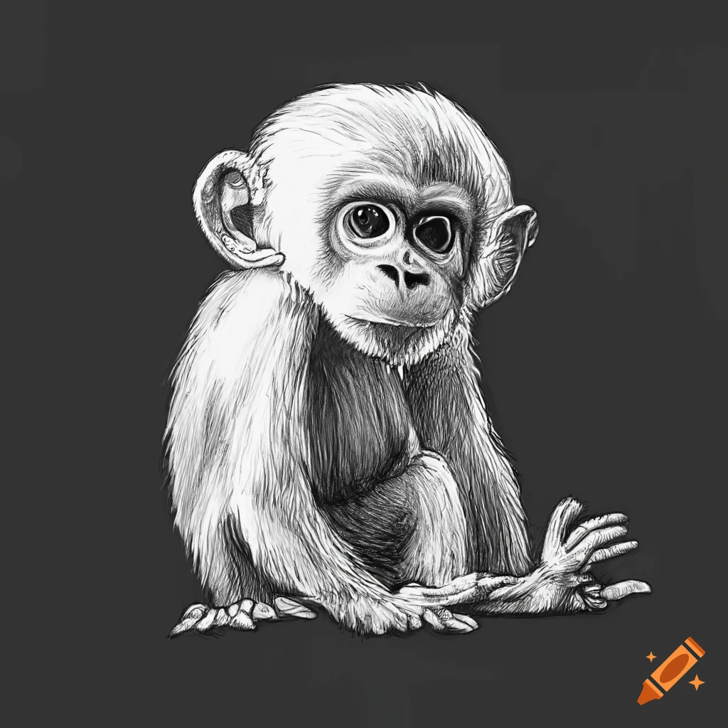 LongHaired Monkey Sketch · Creative Fabrica