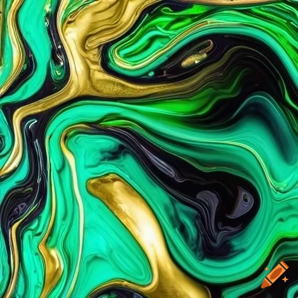 Abstract marble painting with green gold and black on Craiyon