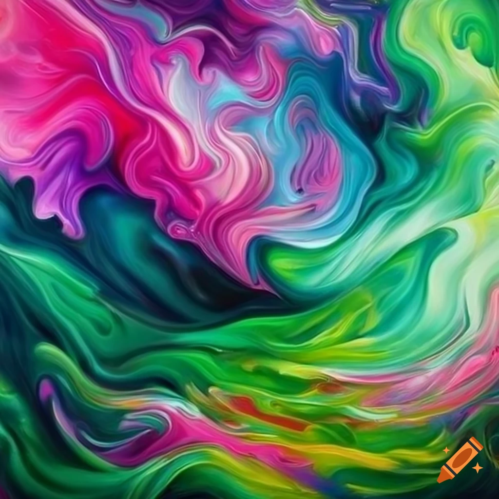 Surreal abstract art with green and pink colors, pink and green