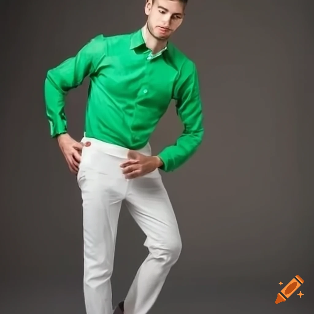 Dark Green Long Sleeve Shirt with White and Blue Dress Pants Outfits For  Men (2 ideas & outfits) | Lookastic